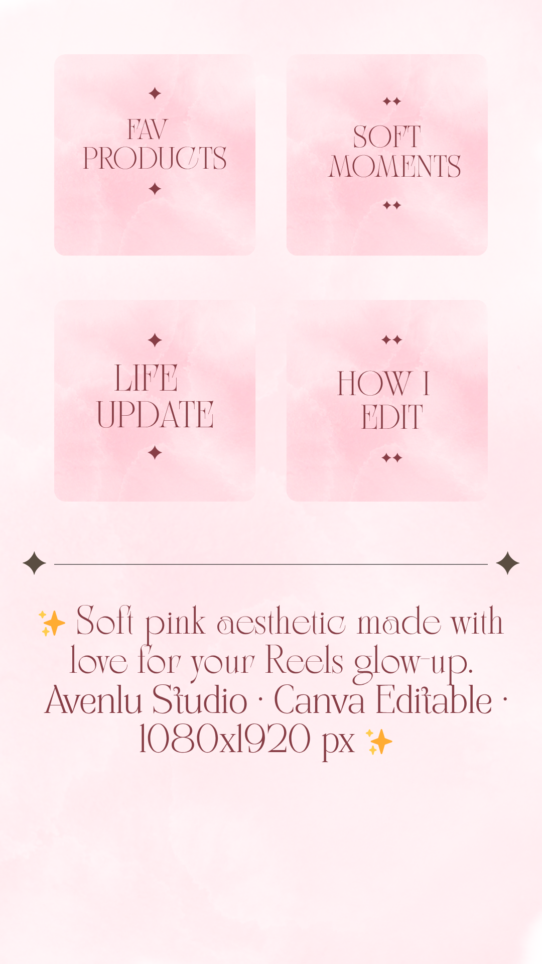 Reels Cover Templates – Soft Pink Aesthetic (10 pcs, Canva Editable)