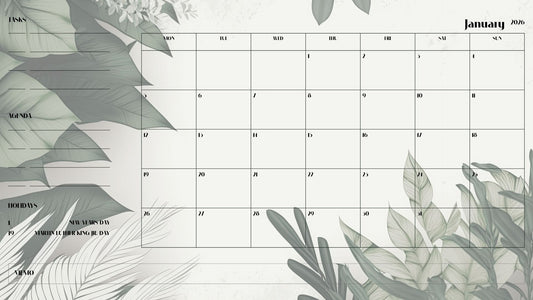 2026 Botanical Minimalist Digital Calendar – Landscape PDF Planner