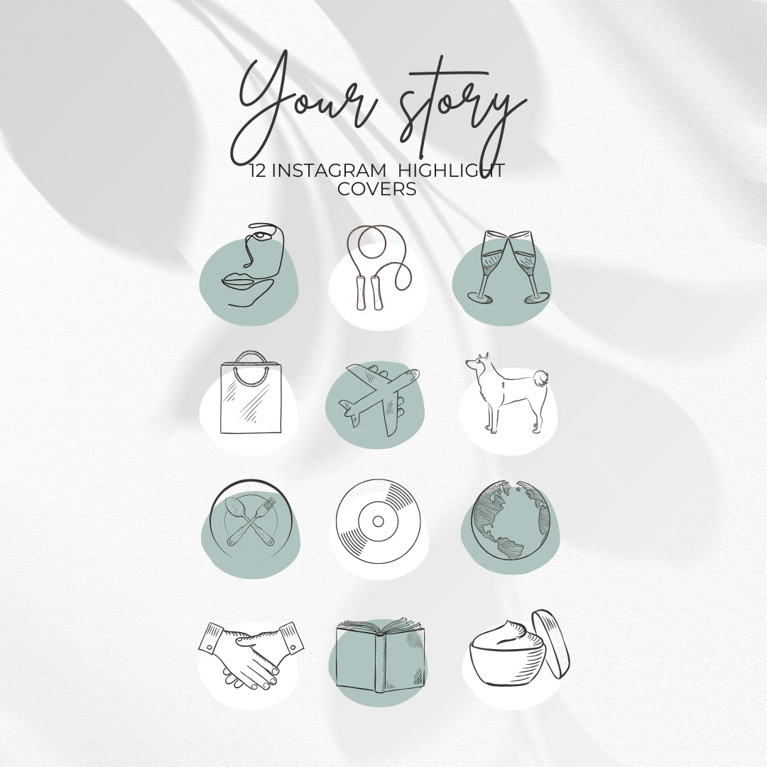 Your Story – 12 Aesthetic Instagram Highlight Covers (Line Art Set)