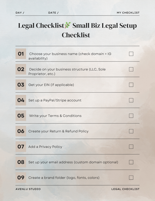 Small Biz Legal & Pricing Checklist – Aesthetic Startup Kit