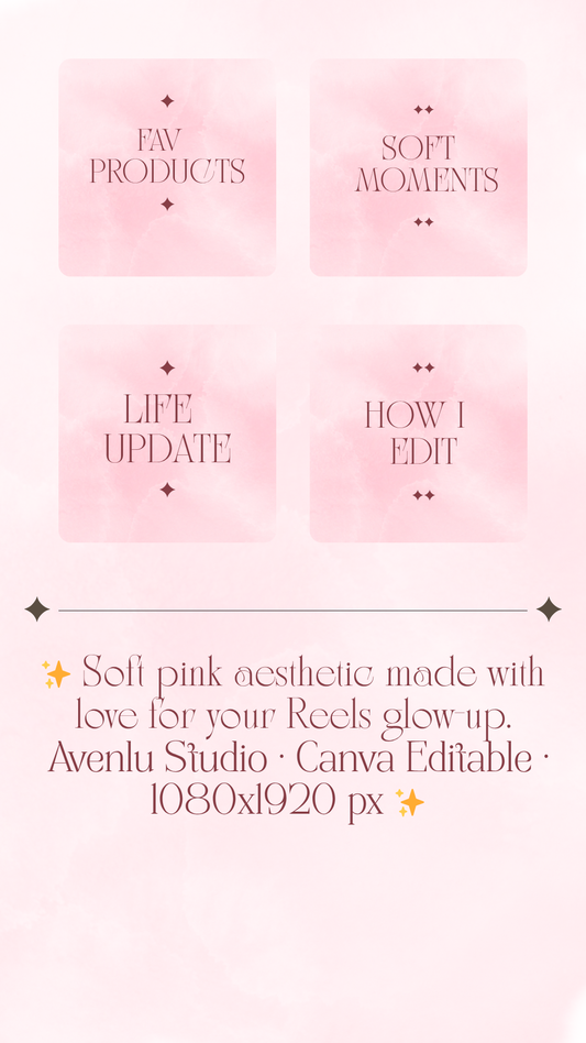 Reels Cover Templates – Soft Pink Aesthetic (10 pcs, Canva Editable)
