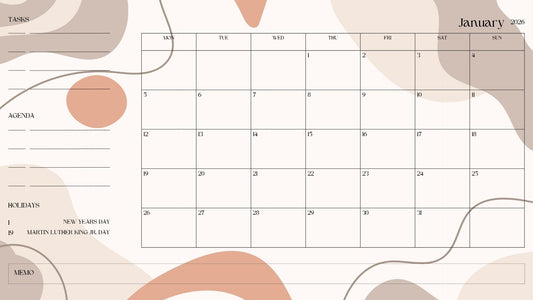 2026 Abstract Shapes Digital Calendar – Landscape Monthly PDF Planner