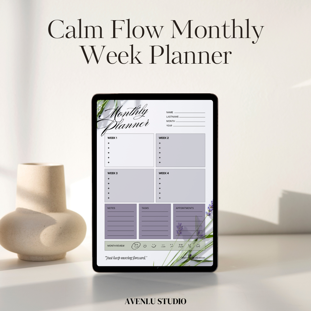 Lavender & Calm Flow Planner Bundle – 4 Aesthetic Printable Planners (Daily, Weekly, Monthly, PDF)